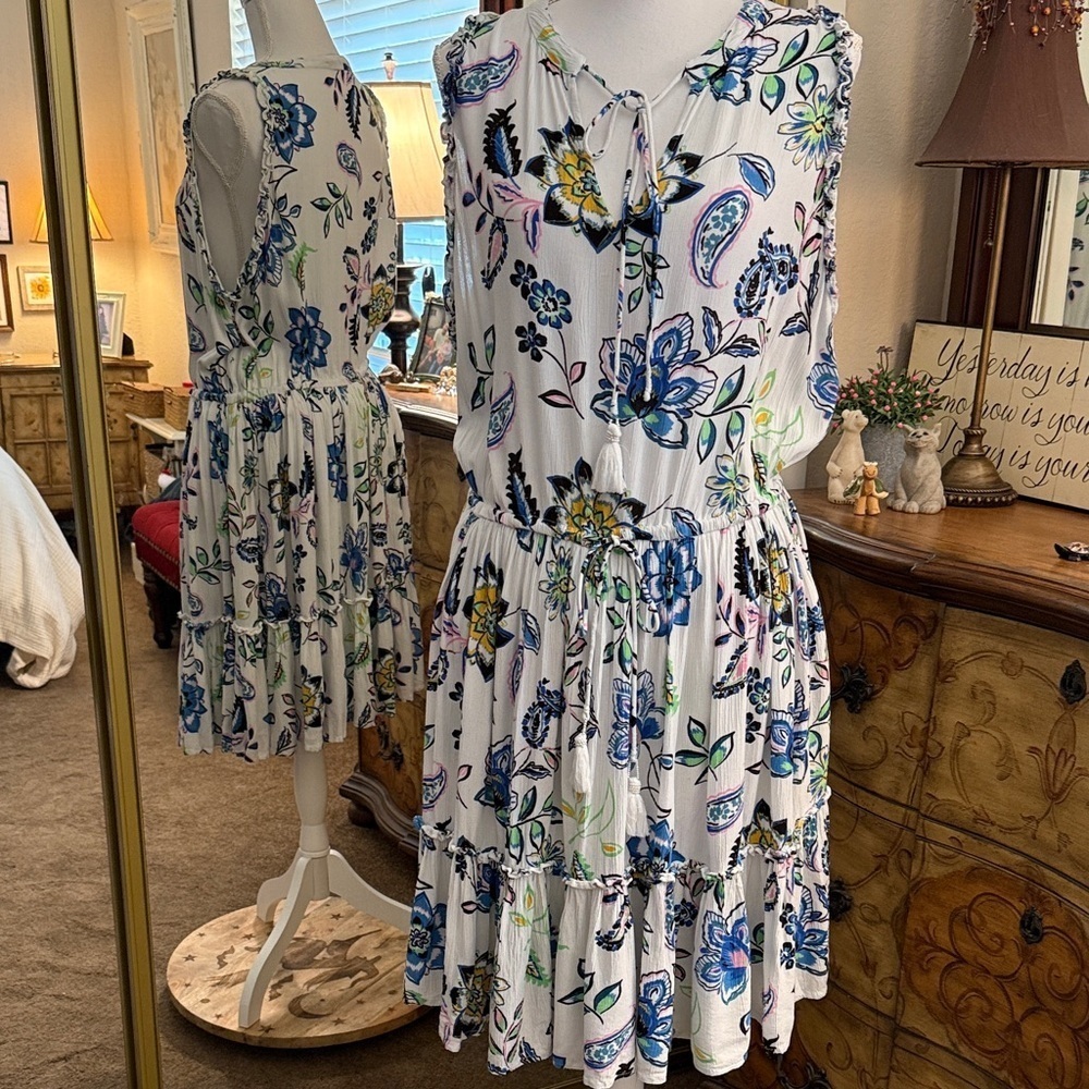 Black Tape Floral Midi Dress - Blue, Green, and Pink 100% Viscose